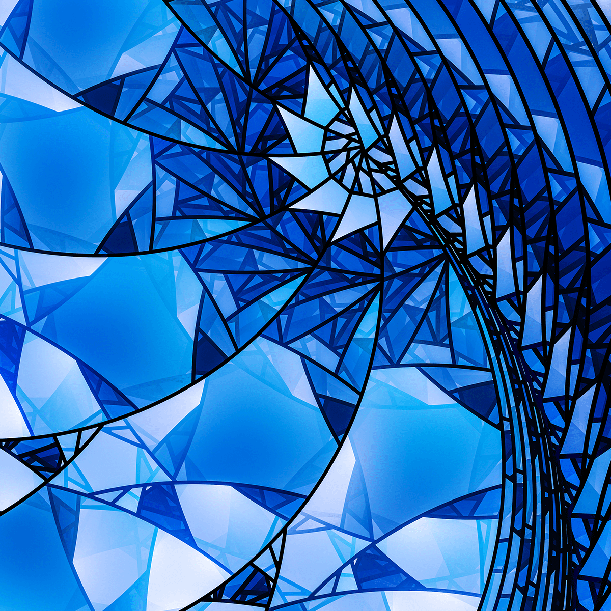 Blue glowing stained glass spiral, computer generated abstract background, 3D rendering